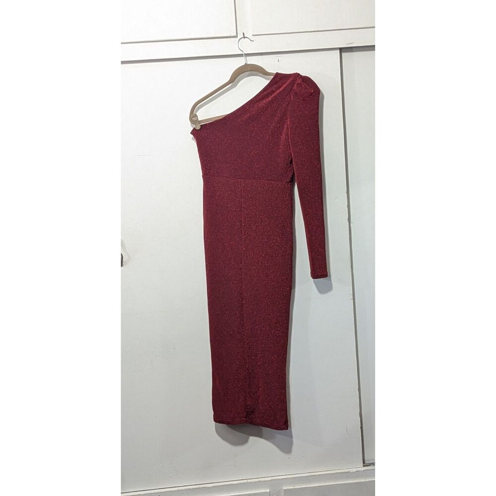 Fashion Nova one shoulder long sleeve red sparkly Dress sz. M - Picture 2 of 7